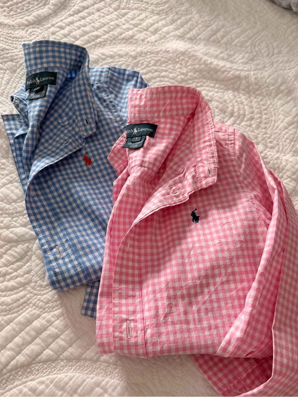 Ralph Lauren Boys Pink & Blue Gingham Button-Down Shirt Bundle Size 7